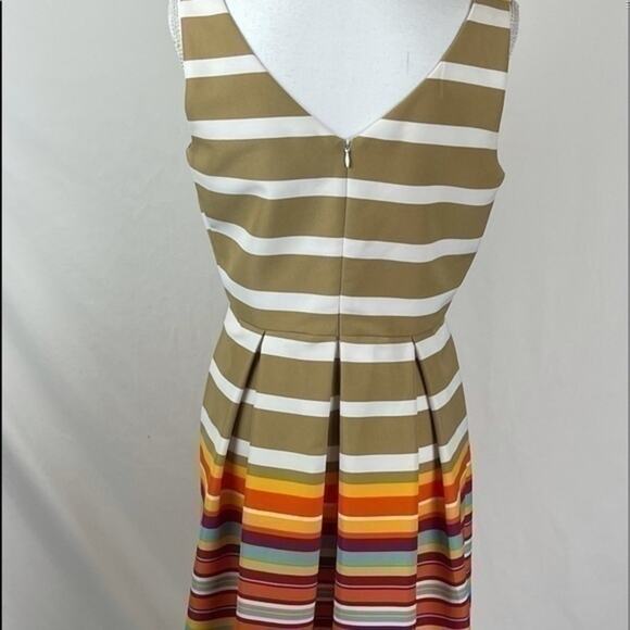 Ronnie Nicole Orange Tan Fit & Flare Striped Career Office Dress NWOT Size 8 - Picture 7 of 14